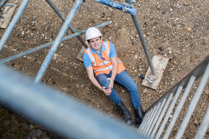 Construction Worker Falling Off Ladder And Injuring Leg