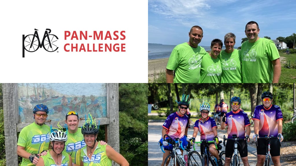 a group of people competing in the Pan-Mass Challenge