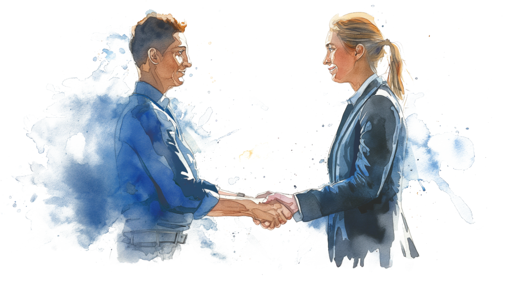 A watercolor-style illustration of lawyers for promotional use.