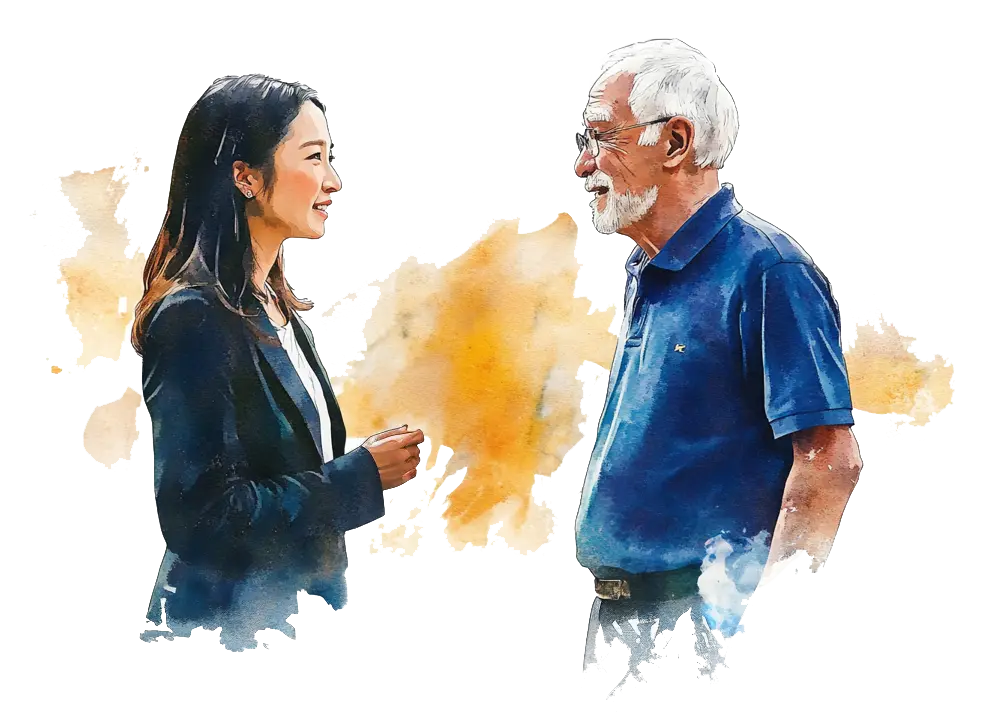 Watercolor illustration of a nursing home for elderly care and legal services.