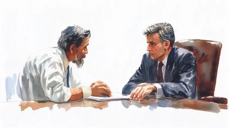 Watercolor image representing a person discussing their dog bite injury case with a lawyer