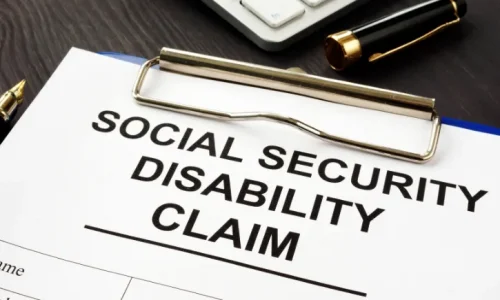 A close-up of a social security disability claim form.